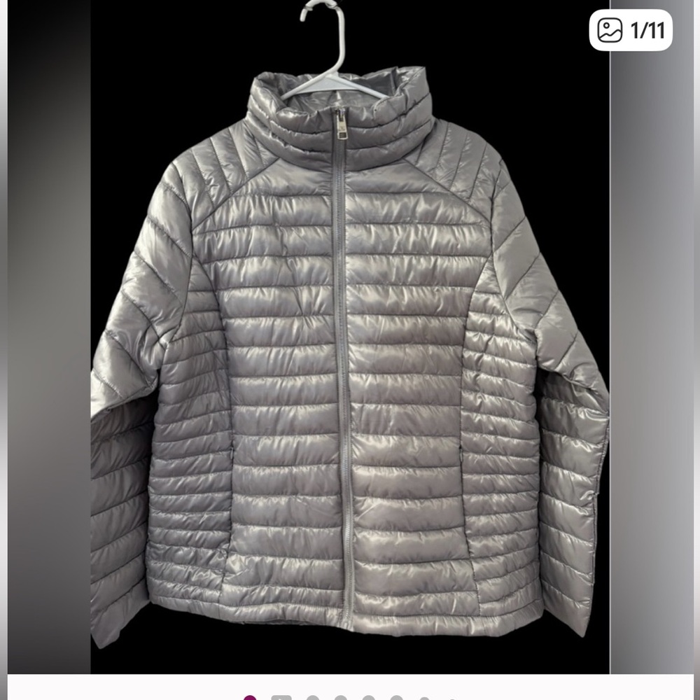 Jason WU Womens Silver Puffer Jacket  With Travel Bag XL NWT